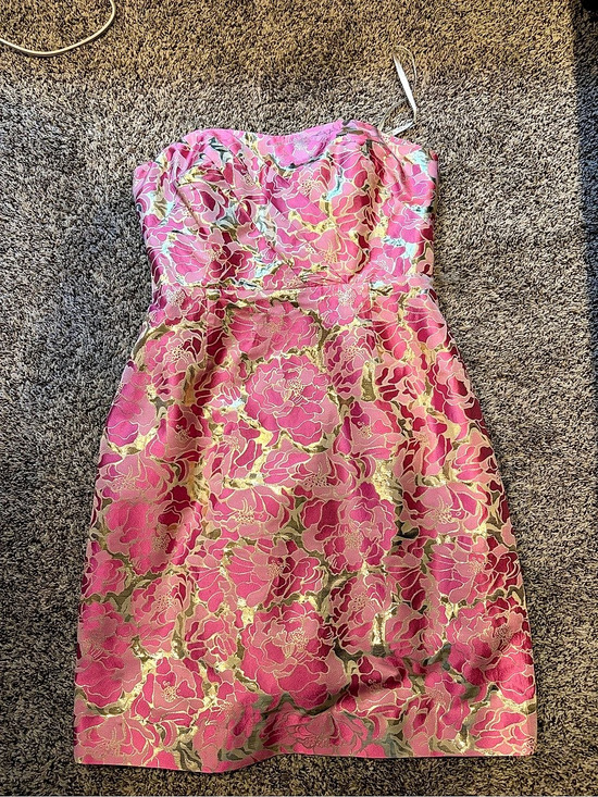 Lilly Pulitzer Dresses & Skirts - Lilly Pulitzer Raya Strapless Metallic Brocade Dress Mini Dress Pink & Gold Size